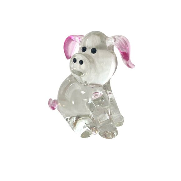 Blown Glass Pig Figurine Pink Ears 2 Inch High Adorable Animal Collectible - Picture 5 of 6